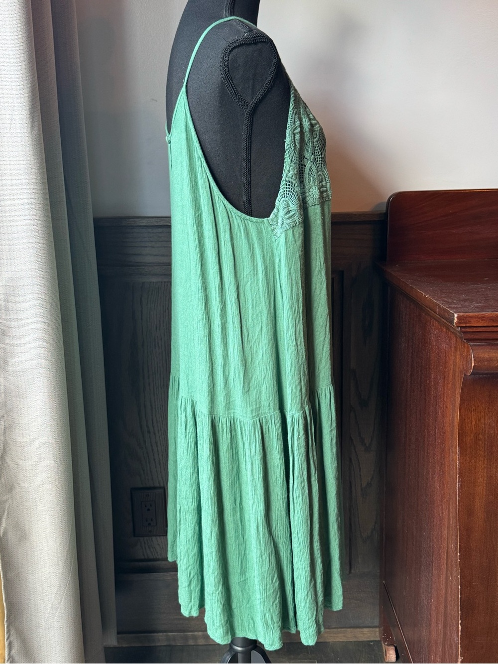 Myra bag Flowing Green Crochet-Detail boho Dress Large EUC - Picture 6 of 8